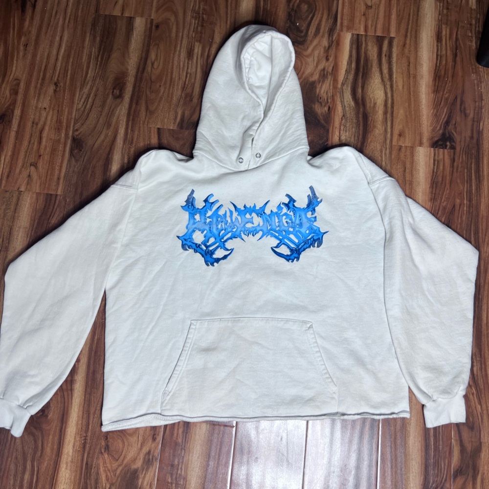 Revenge Cropped Hoodie - White and Blue - Women’s Large